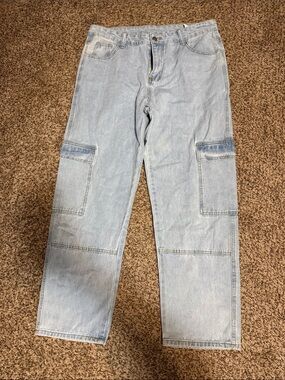 Light Wash Denim Cargo Jeans